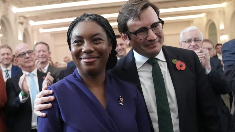 Kemi Badenoch is congratulated by her husband Hamish after she was announced as the new Conservative Party leader (Stefan Rousseau/PA Wire)