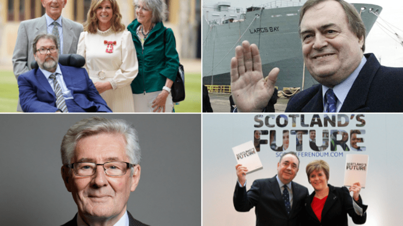 Clockwise from top left: Derek Draper with wife Kate Garraway and family; Lord John Prescott; Alex Salmond with Nicola Sturgeon; and Sir Tony Lloyd. Photos: PA