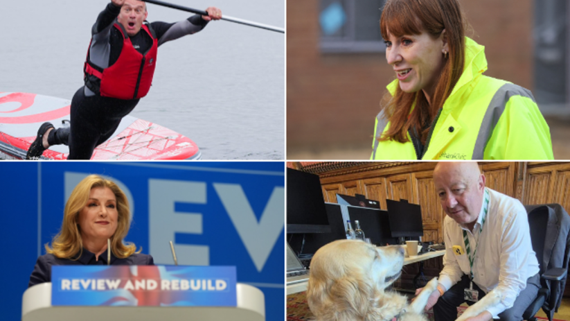 Clockwise from top left: Ed Davey, Angela Rayner, Steve Darling and guide dog Jennie, and Penny Mordaunt. Photo: PA