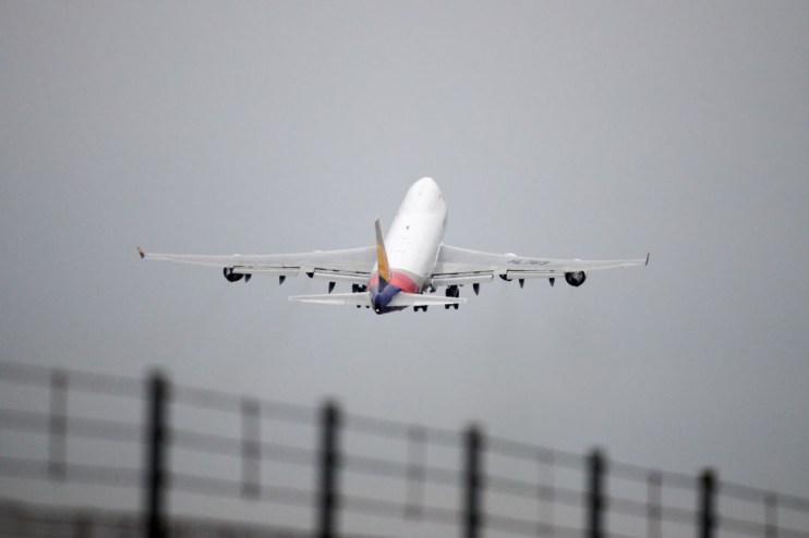 An aircraft departs from Stansted Airport. (Photo by Gareth Cattermole/Getty Images)