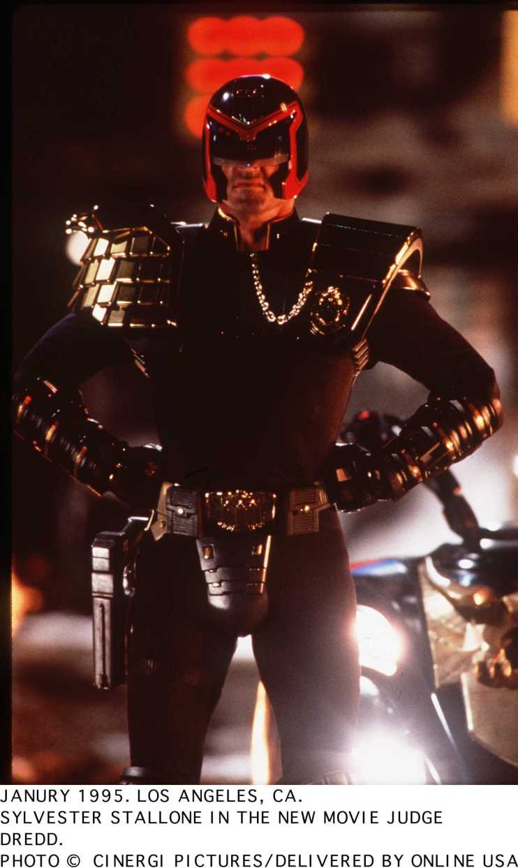 Judge Dredd with festive backdrop, illustrating the blend of British holiday joy and dystopian themes in Christmas specials