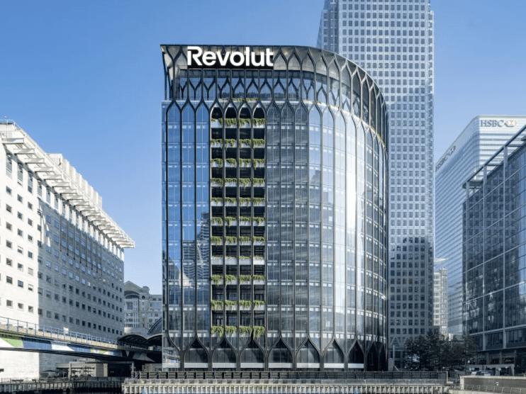 An artist&rsquo;s impression of what Revolut&rsquo;s new Canary Wharf headquarters will look like next year.