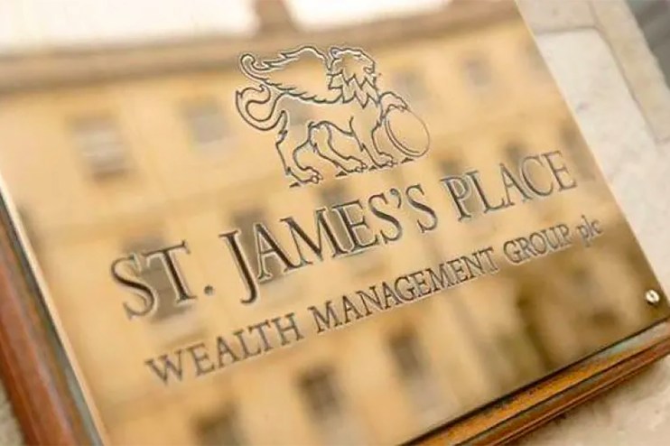 St Jamess Place headquarters building with financial growth charts, symbolizing record high funds under management in 2024.