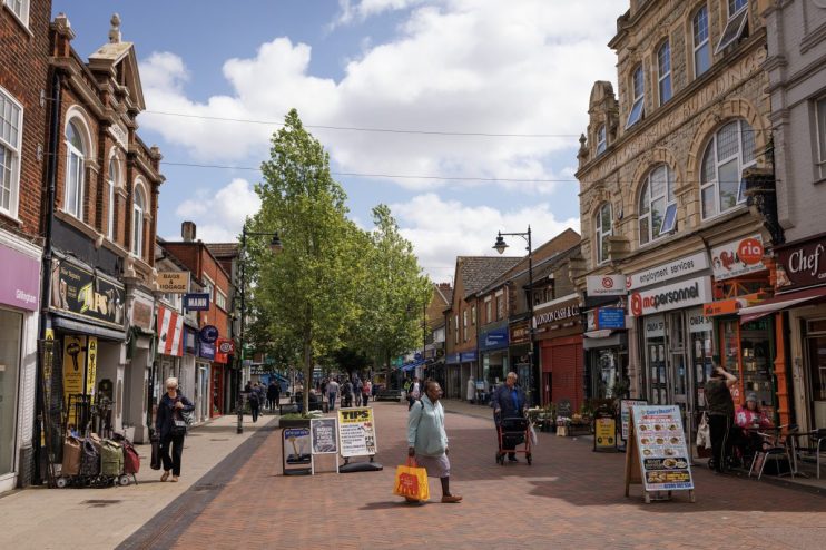 GILLINGHAM, ENGLAND - MAY 23: A general view down Gillingham high street after Deputy Leader Angela Rayner and Labour Leader Keir Starmer launched their election campaign at Gillingham football club on May 23, 2024 in Gillingham, England. Yesterday British Prime Minister Sunak unexpectedly announced a UK general election for 4 July. (Photo by Dan Kitwood/Getty Images)