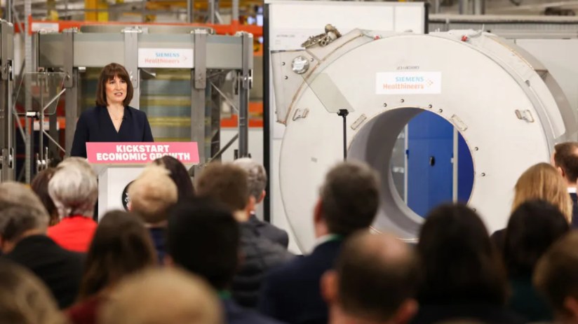 Rachel Reeves, UK chancellor the exchequer, delivers a speech on growth at the Siemens Healthineers factory near Oxford, UK, on Wednesday, Jan. 29, 2025. Reeves will pledge to go &ldquo;further and faster&rdquo; to boost the UK economy by unblocking new infrastructure projects, as she seeks to lure investors and win back business support after a rocky start to her tenure. Photographer: Chris Ratcliffe/Bloomberg via Getty Images