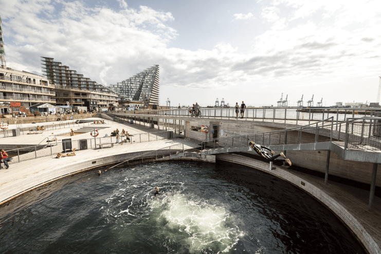 Outdoor free-to-use saltwater pools contribute to the relaxed way of life in Aarhus