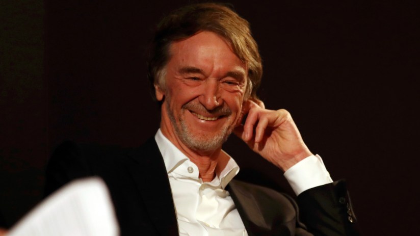 INEOS Founder and Chairman Sir Jim Ratcliffe (L) reacts during a press conference (Photo by Bryn Lennon/ Getty Images)