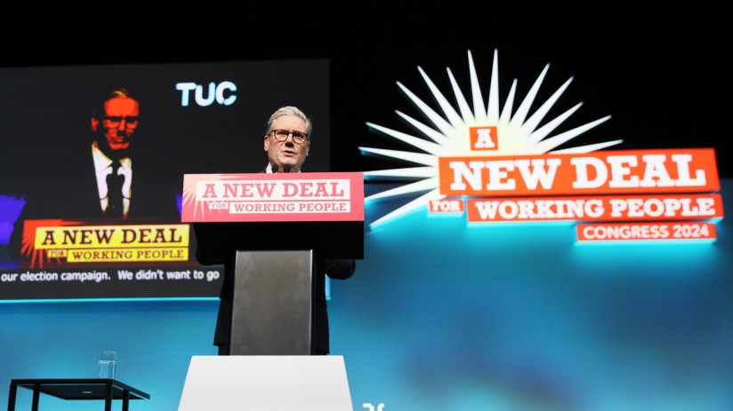 Prime Minister Sir Keir Starmer speaks about workers' rights on day three of the Trades Union Congress on September 10, 2024 in Brighton, United Kingdom (Photo by Alishia Abodunde/Getty Images)