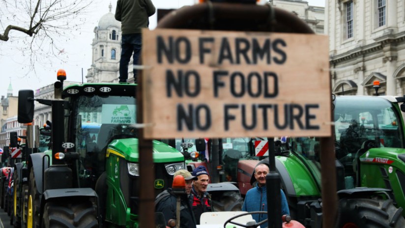Farmers staged a protest in London on 10 February over the proposed inheritance tax reforms. (Photo by Alishia Abodunde/Getty Images)