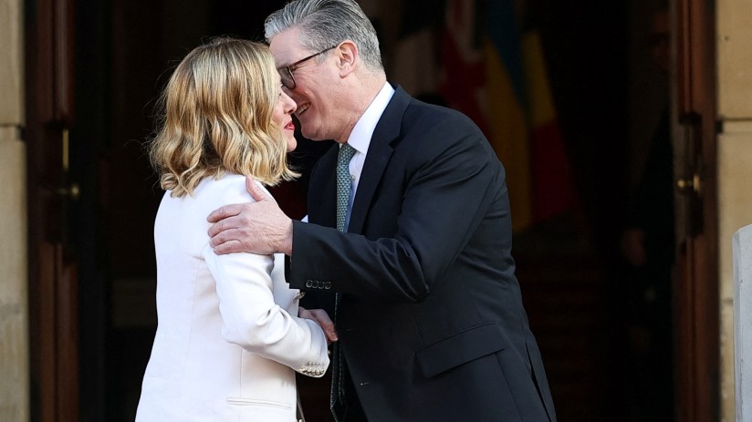 Keir Starmer welcomes Italian Prime Minister Giorgia Meloni to Lancaster House, London, for a European leaders' summit on the situation in Ukraine. Credit: Toby Melville/PA Wire