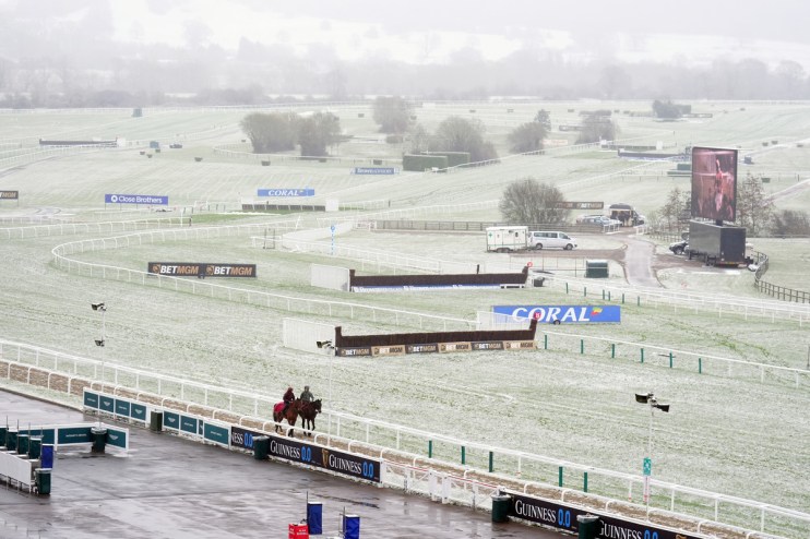Cheltenham was hit by snow on Wednesday morning ahead of the second day's racing at the festival