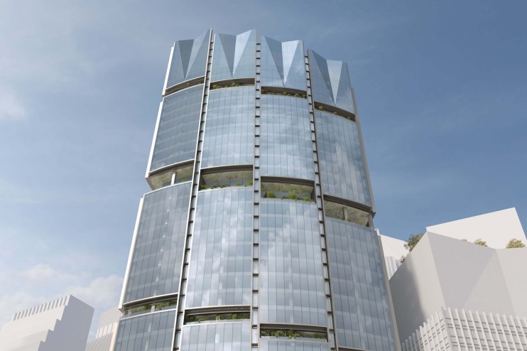 Ground floor view of proposed Fenchurch Street skyscraper with greenery-integrated facade in Londons Square Mile