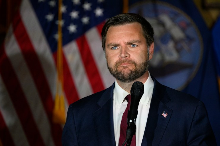 NEW KENSINGTON, PENNSYLVANIA - AUGUST 15: Republican Vice Presidential candidate Sen. JD Vance (R-OH) speaks at a campaign rally at VFW Post 92 on August 15, 2024 in New Kensington, Pennsylvania. Vance is campaigning in several battleground states as part of his campaign efforts. (Photo by Jeff Swensen/Getty Images)