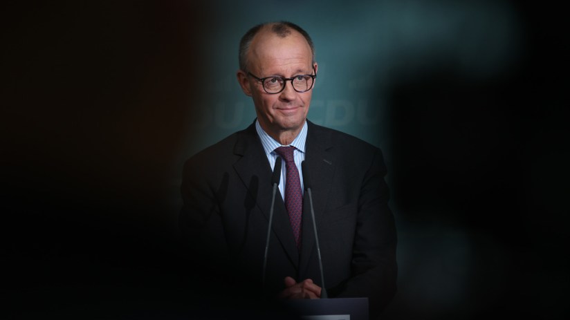 BERLIN, GERMANY - MARCH 03: German designated chancellor and leader of the German Christian Democrats (CDU) Friedrich Merz speaks to the media the day after the Hamburg city-state election on March 03, 2025 in Berlin, Germany. Merz is under pressure to negotiate the formation of the next federal government coalition quickly in order to help strengthen Europe's position over defence and its relationship to the USA. (Photo by Sean Gallup/Getty Images)