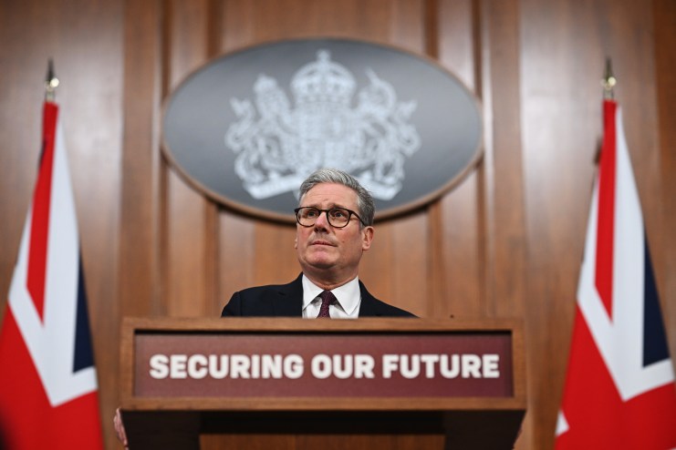 LONDON, ENGLAND - MARCH 15: UK Prime Minister Sir Keir Starmer speaks at a press conference following this morning's virtual summit video conference at 10 Downing Street on March 15, 2025 in London, England. The call with European and world leaders was held to discuss the future of a peace plan in Ukraine. (Photo by Leon Neal/Getty Images)