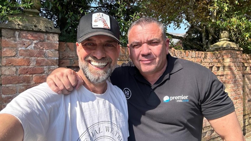 Jurgen Klopp with Andy Wells, founder of Premier Relocation, removals service to footballers and other stars