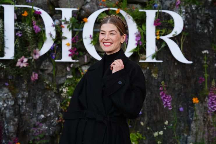 Rosamund Pike attends the Dior Cruise 2025 show at Drummond Castle, Perthshire. Credit: Andrew Milligan/PA Wire
