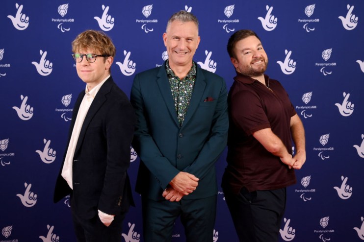 Josh Widdicombe appears on The Last Leg alongside Adam Hills and Alex Brooker. (Photo by Eamonn M. McCormack/Getty Images for The National Lottery)
