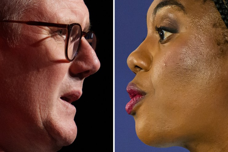 Composite image of Keir Starmer and Kemi Badenoch facing off.