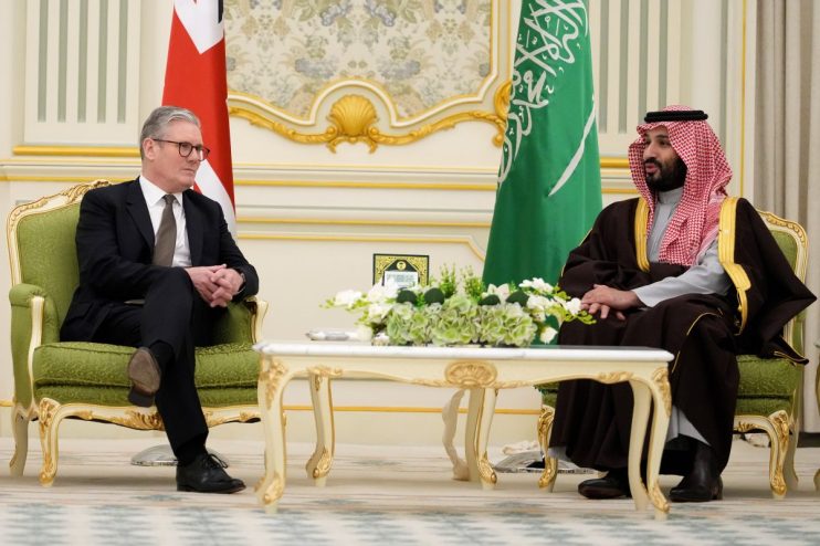 RIYADH, SAUDI ARABIA - DECEMBER 09: Britain's Prime Minister Keir Starmer meets Saudi Arabian Crown Prince Mohammed bin Salman Al Saud at the Royal Court on December 9, 2024 in in Riyadh, Saudi Arabia. Prime Minister Starmer is traveling to the United Arab Emirates, the Kingdom of Saudi Arabia, and the Republic of Cyprus between December 8-10. (Photo by Kirsty Wigglesworth - WPA Pool/Getty Images)