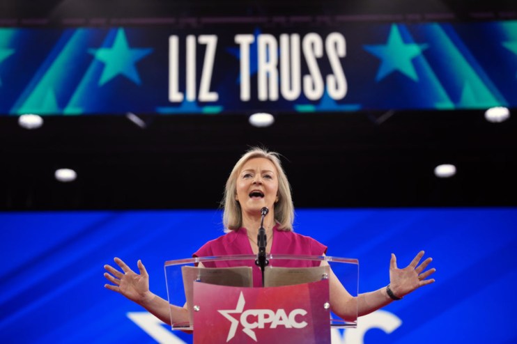 Former Prime Minister Liz Truss speaks at the Conservative Political Action Conference (CPAC) in February 2025 in Oxon Hill, Maryland. (Photo by Andrew Harnik/Getty Images)
