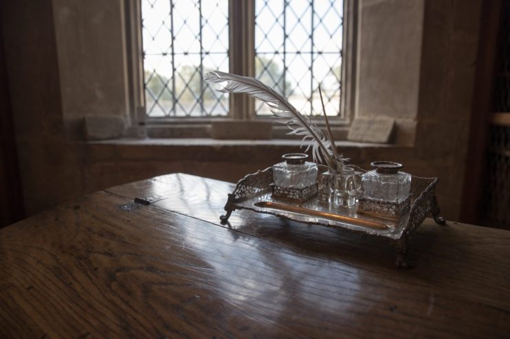 SALISBURY, ENGLAND - SEPTEMBER 14: A old pen and ink bottle is seen as members of the public visit the library at Salisbury Cathedral on September 14, 2016 in Salisbury, England. Starting this month, the cathedral is offering the general public access to the library for the first time with organised guided tours. Although the room housing the library at Salisbury Cathedral was built in 1445 the origins of the library stretch back much further and still contains a large collection of books that were created by the scribes of the old cathedral in the late 11th century which constitutes the largest collection of manuscripts of the Norman period still with its original owner. Today the Library holds approximately 8,000 volumes dating from the ninth century to the present day, with the majority of books being theological and literary texts with further examples of a wide range of other subjects including science, mathematics and medicine. (Photo by Matt Cardy/Getty Images)