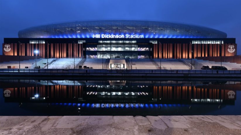 Mock-up of Hill Dickinson Stadiums modern west side, showcasing innovative Premier League stadium design evolution