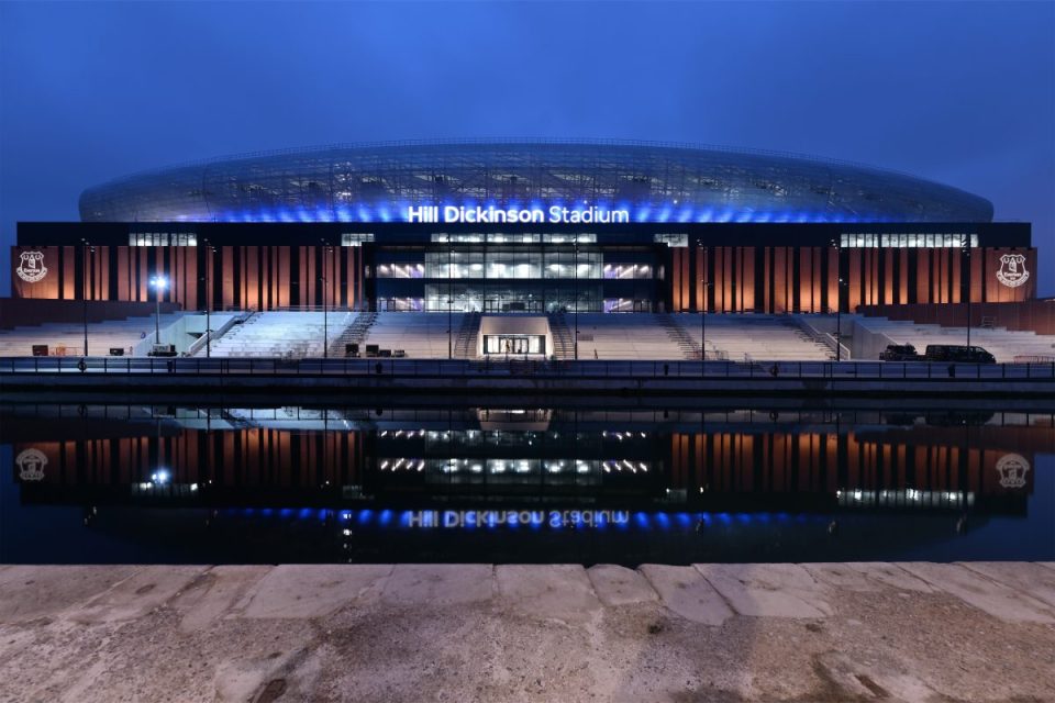 Mock-up of Hill Dickinson Stadiums modern west side, showcasing innovative Premier League stadium design evolution