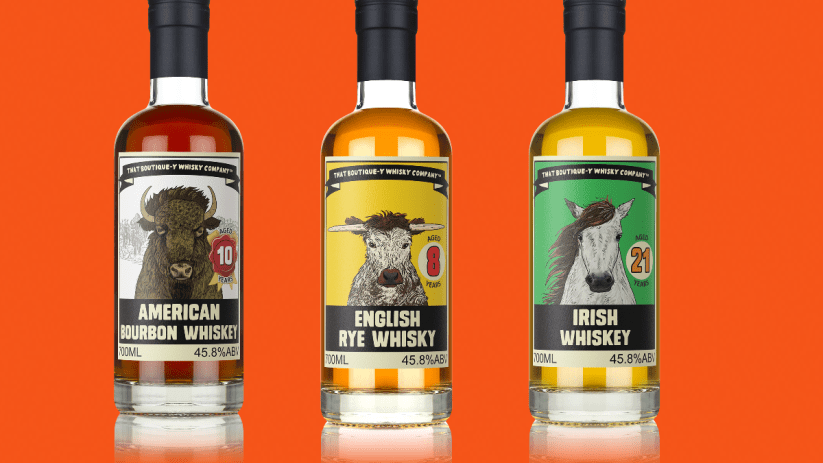 That Boutique-y Whisky Company's three new world whiskeys: an 8-Year-Old English Rye, a 10-Year-Old Kentucky Bourbon, and a 21-Year-Old Irish Whiskey.