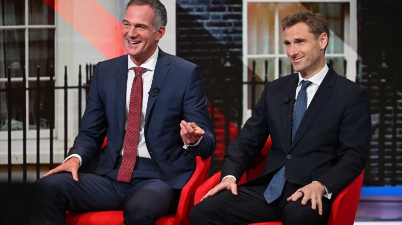 BBC handout photo of Science, Innovation and Technology Secretary Peter Kyle (left) and shadow home secretary Chris Philp appearing on the BBC1 current affairs programme, Sunday with Laura Kuenssberg.