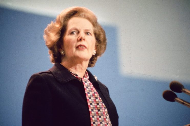 Margaret Thatcher smiling outside 10 Downing Street during her tenure as UKs longest-serving Prime Minister in the 20th ce...