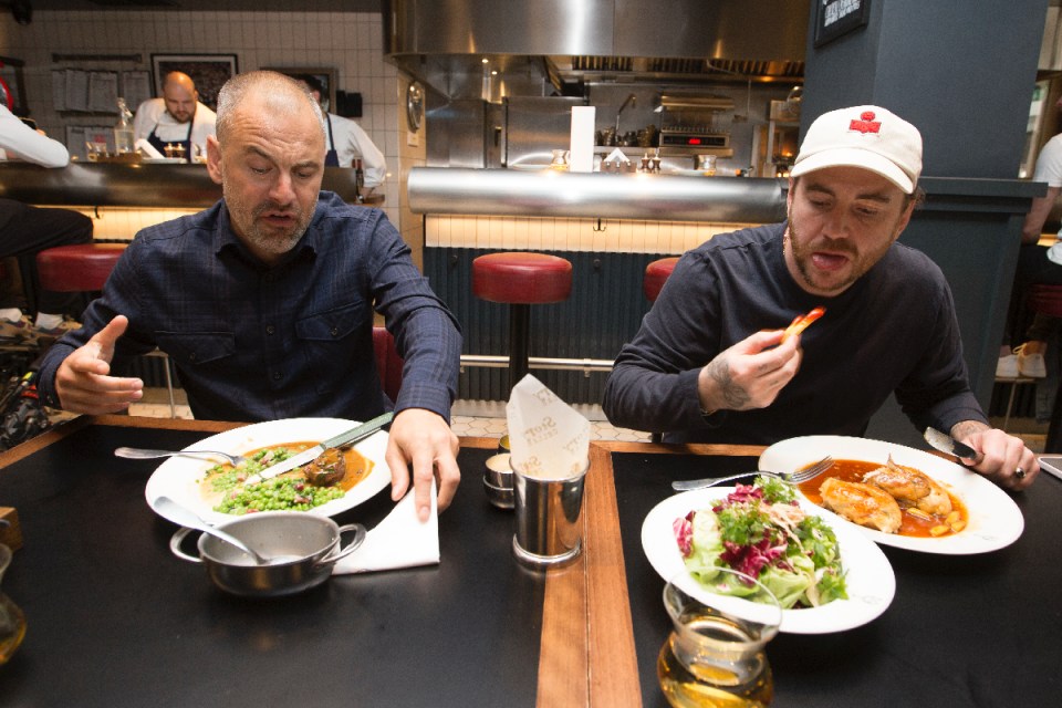 Tom Sellers and Joe Cole tuck into lunch at Story Cellar