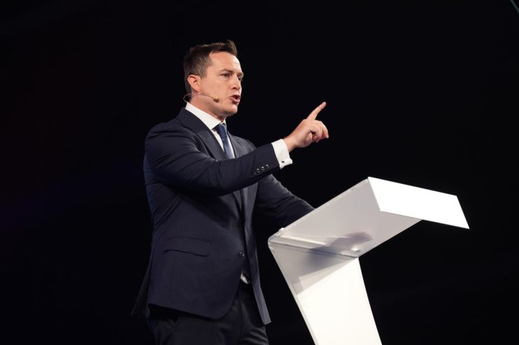 MP James McMurdock speaking during the Reform Party's annual conference at the National Exhibition Centre in Birmingham. Credit: Joe Giddens/PA Wire