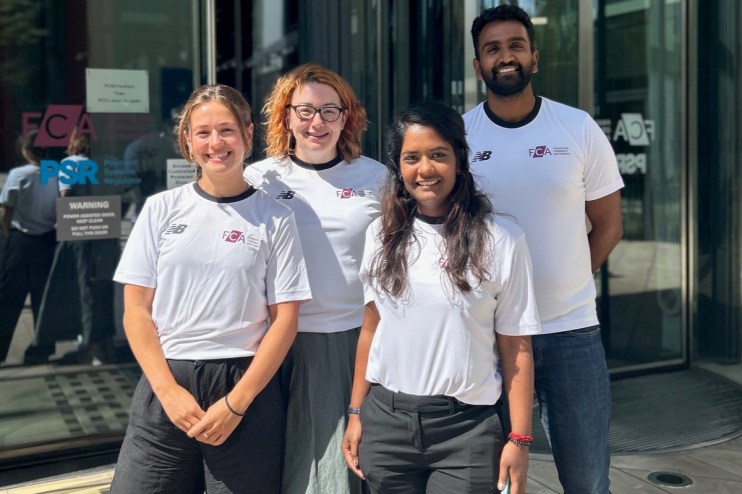 An FCA trio of (left to right) Kate Buckley, Hannah Walker and Arunita Roy - pictured with Rajesh Sidhu - have entered the Morning Wire Triathlon Team Challenge