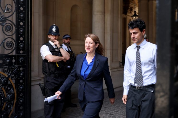 LONDON, ENGLAND - JULY 8: Chancellor of the Exchequer, Rachel Reeves (C), arrives in Downing Street to attend the weekly Cabinet meeting on July 8, 2025 in London, England. (Photo by Dan Kitwood/Getty Images)