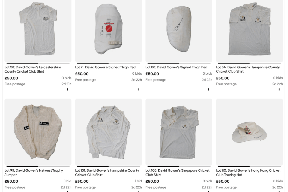 Items in the sale of cricket memorabilia start from as little as £50