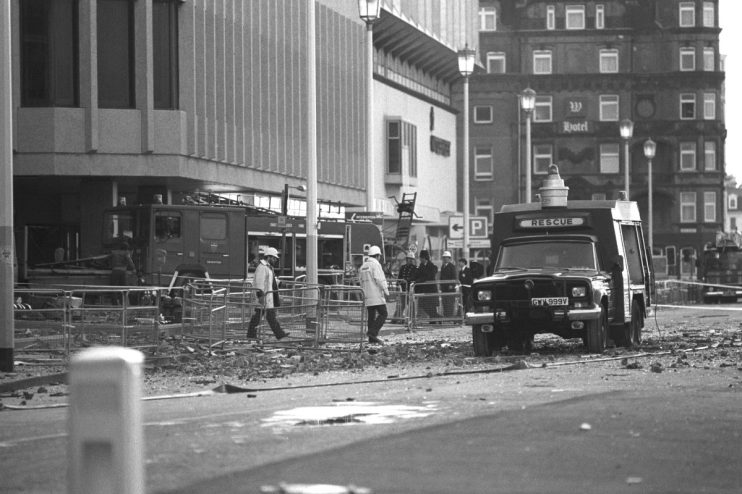 File photo dated 12/10/84 of the wreckage at the Grand Hotel, Brighton, which was devastated by an IRA bomb. Photo credit: PA Wire