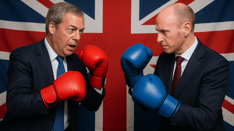 Nigel Farage and Daniel Hannan boxing