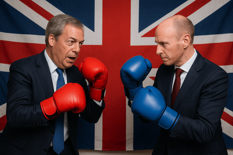 Nigel Farage and Daniel Hannan boxing