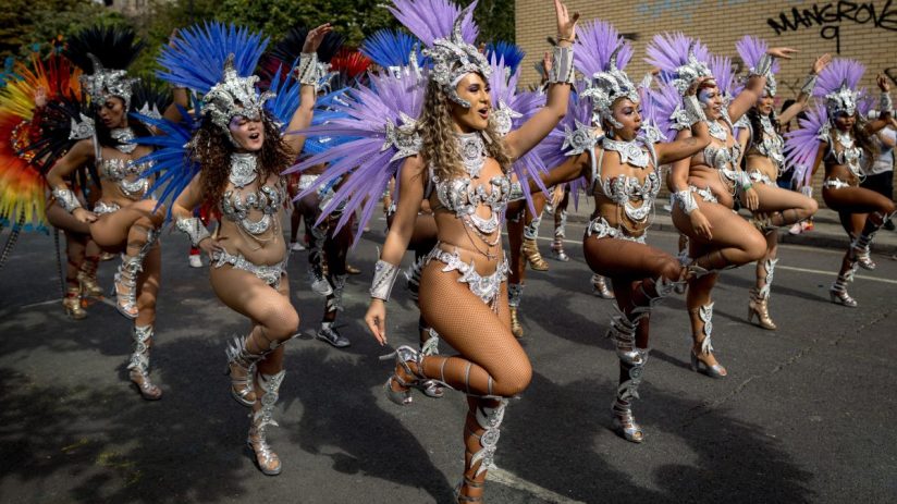 LONDON, ENGLAND - AUGUST 28: Performers parade in costume on the final day of Notting Hill Carnival on August 28, 2023 in London, England. The annual Caribbean festival, which stretches over two days, has taken place in London since 1966. (Photo by Jack Taylor/Getty Images)