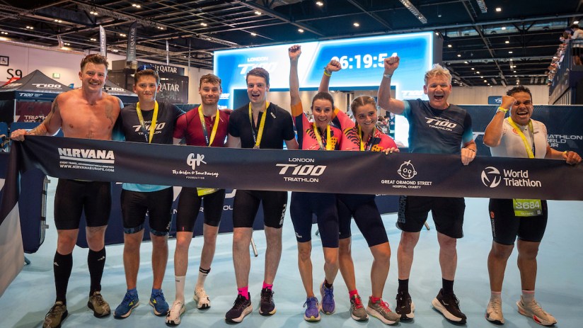 British Olympic swimmer Adam Peaty starred for future father-in-law Gordon Ramsay&rsquo;s team at the London T100 Triathlon.