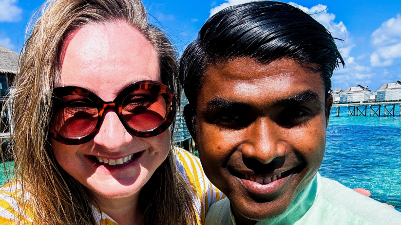 Laurel and Shah at the Six Senses in the Maldives (Photo: Laurel Waldron)