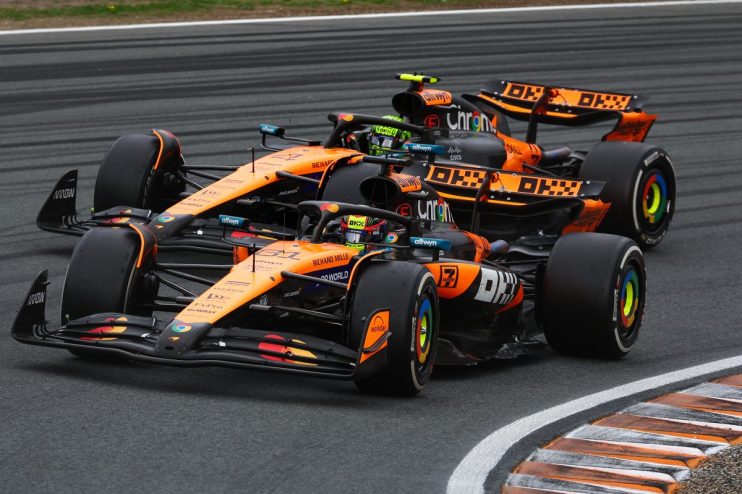 McLaren F1 cars race round the track. At the heart of Saudi Arabia&rsquo;s sporting transformation is SURJ Sports Investment.