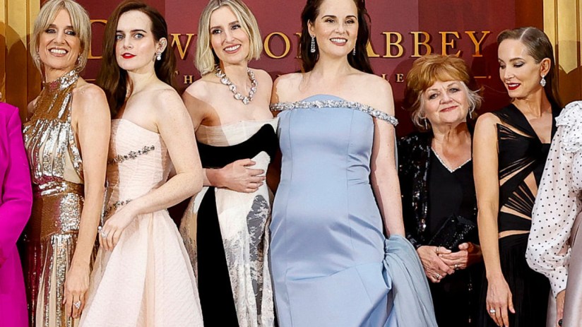 Raquel Cassidy, Sophie McShera, Laura Carmichael, Michelle Dockery, Lesley Nicol and Joanne Froggatt attend the Downton Abbey: The Grand Finale' world premiere on 3 September, 2025 in London. (Photo by John Phillips/Getty Images)
