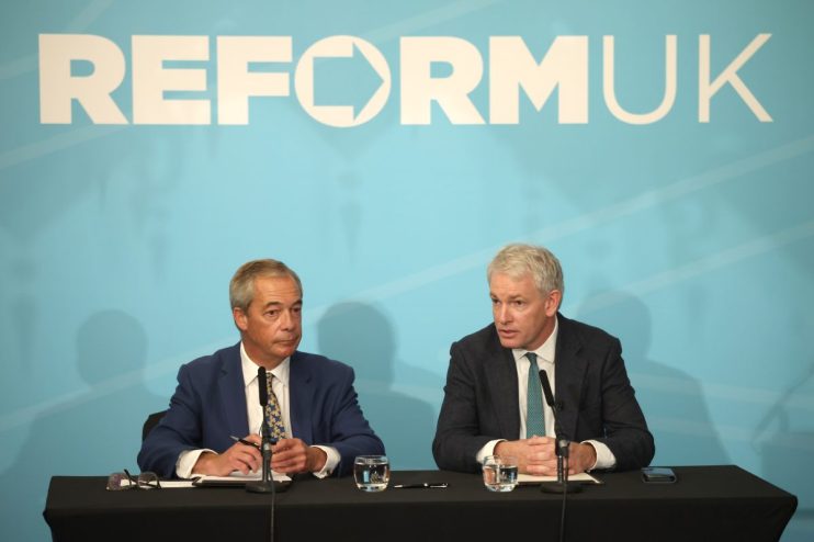 Nigel Farage and Danny Kruger announced the defection at an event this morning. (Photo by Dan Kitwood/Getty Images)