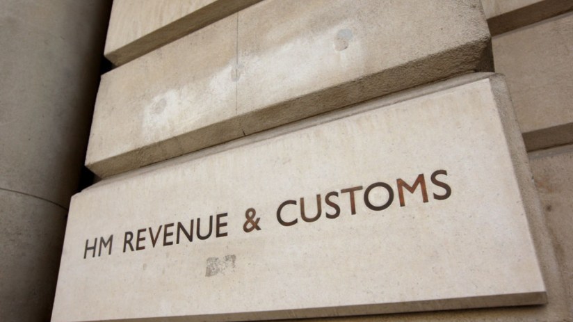 A general view of the sign for the government department of HMRCin Westminster. (Photo by Oli Scarff/Getty Images)