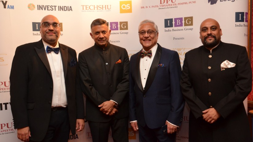 Amarjit Singh, CEO of India Business Group and Founder of The Indian Awards, His Excellency, Vikram Doraiswami, Indian High Commissioner to the UK, Lord Patel of Bradford OBE, Chairman of India Business Group and From left to right: Amarjit Singh, CEO of India Business Group and Founder of The Indian Awards, His Excellency, Vikram Doraiswami, Indian High Commissioner to the UK, Lord Patel of Bradford OBE, Chairman of India Business Group and Lakbir Singh, Chief Operating Officer of India Business Group