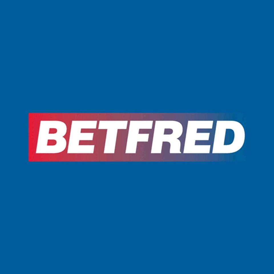 Betfred logo featuring bold white letters on a vibrant blue and red background, representing the well-known betting company.
