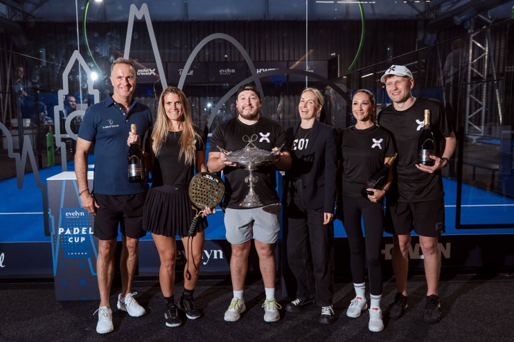 Padel Travel X Team celebrates trophy win with Laureus Ambassador Michael Vaughan lifting it in a triumphant moment