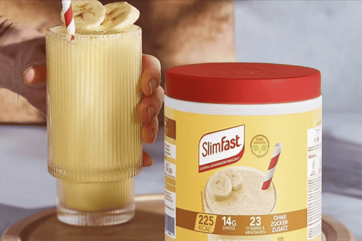 Slimfast product lineup showcasing various weight loss shakes and bars on a white background, highlighting nutritional opt...